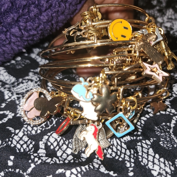 Gold Tone Charm Bangle Bracelets 11 - Picture 3 of 5